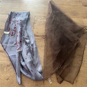 Vintage silk bundle scarfs Patterned Sheer Brown Scarves